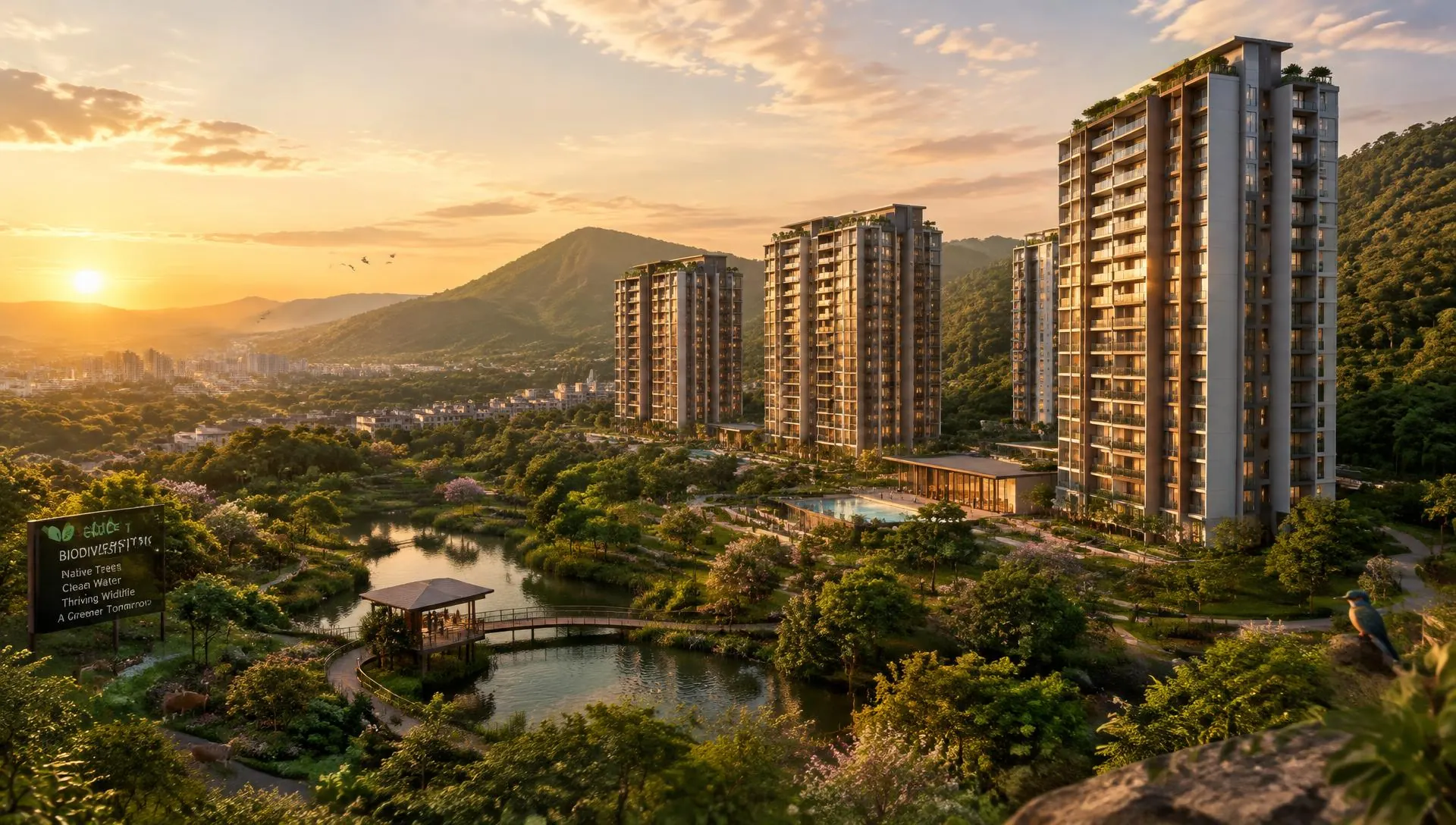 Venkatesh Serenique towers amid green hills in Bavdhan