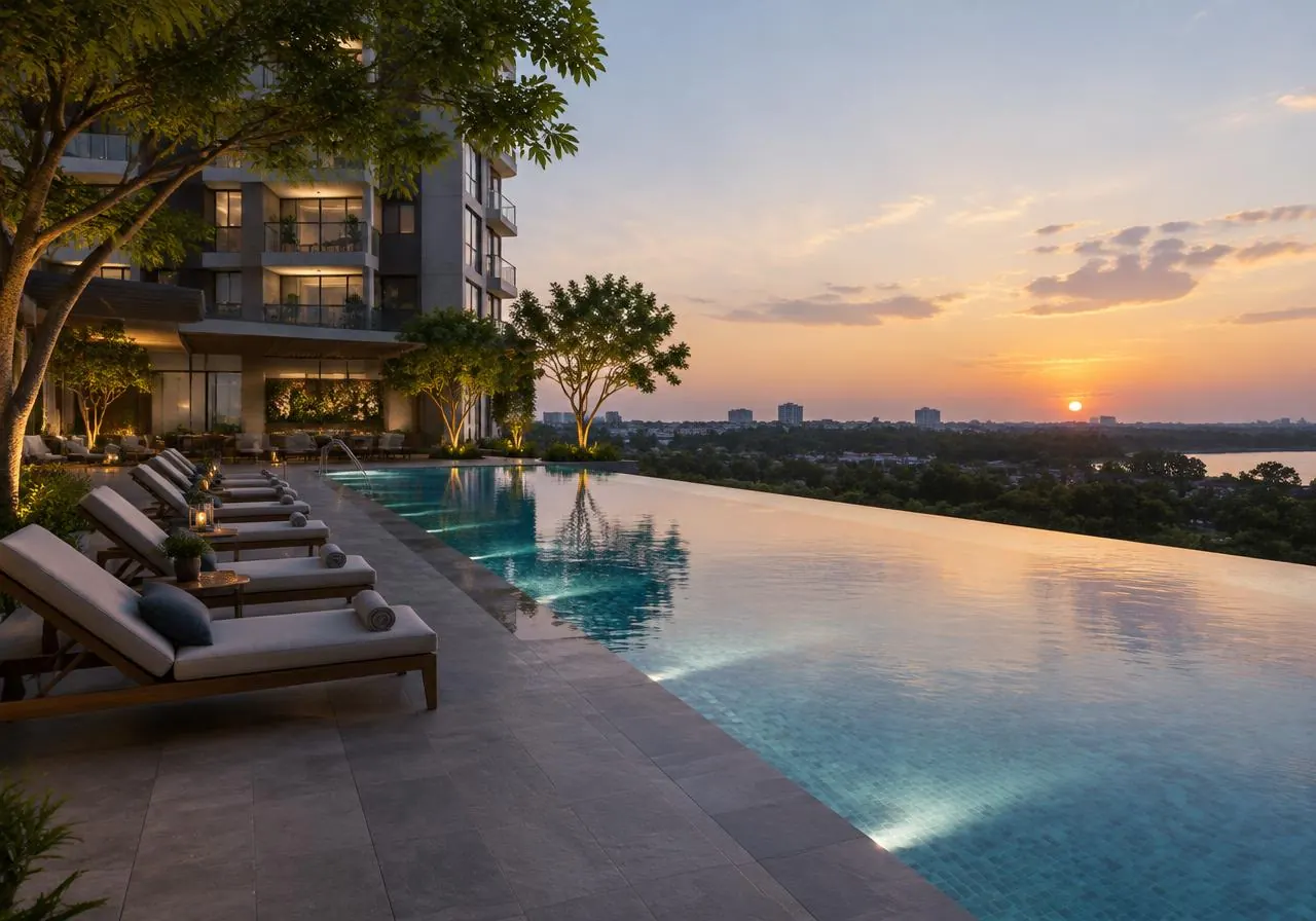 Podium swimming pool and deck